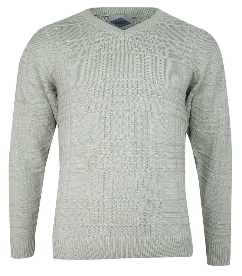 Sweter Jasny Beżowy w Serek, Dekolt V-neck, Elegancki -KINGS- Męski - Kings
