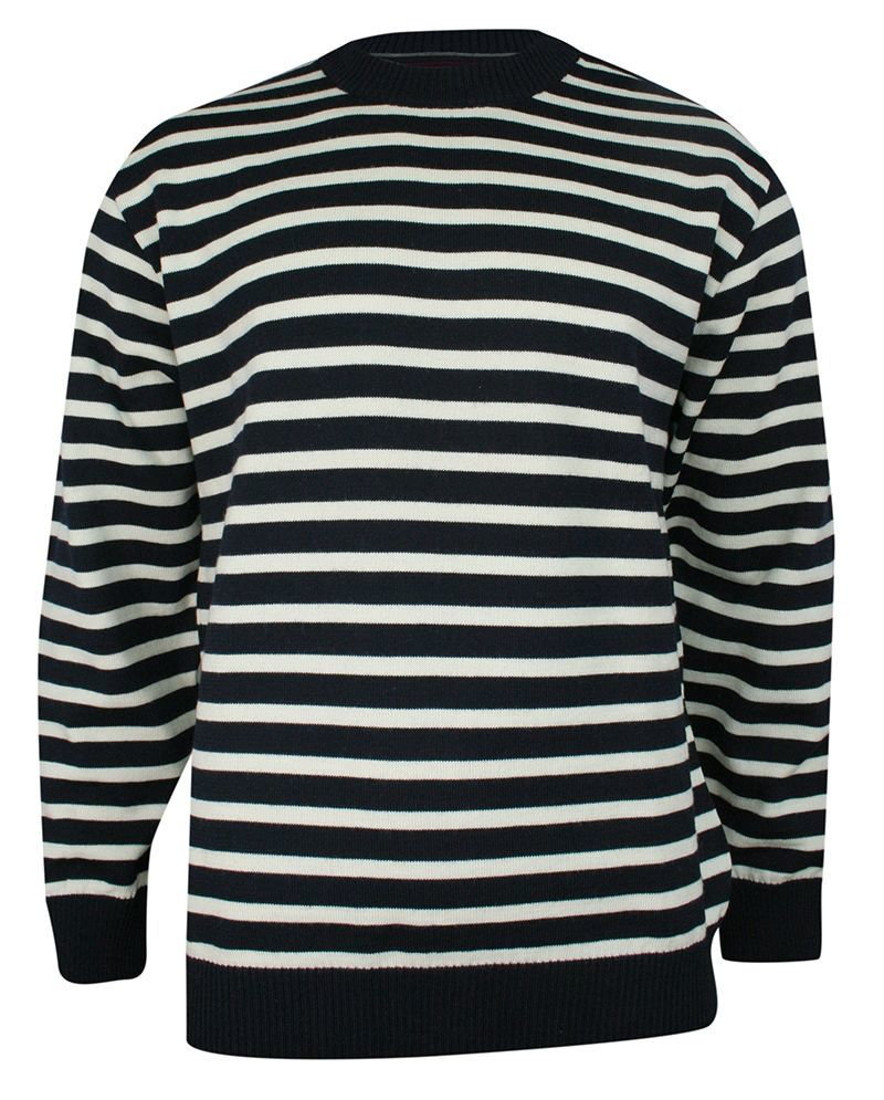 Sweter Granatowo-Biały w Paski, Łaty na Rękawach, Okrągły Dekolt (U-neck), Męski - BELIKA - Belika