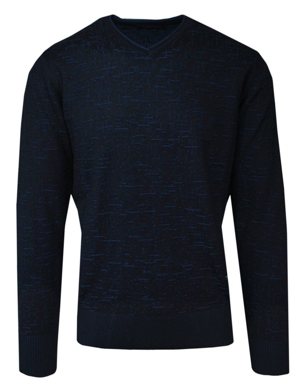 Sweter Granatowy w Serek, Wzór Geometryczny, V-neck, Męski -TRIKKO - Trikko