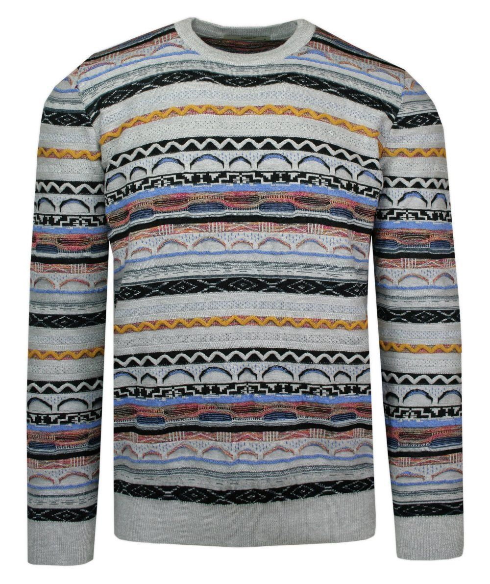 Sweter Szary z Okrągłym Dekoltem, Wzór Geometryczny, Męski, U-neck -YAMAK - Yamak