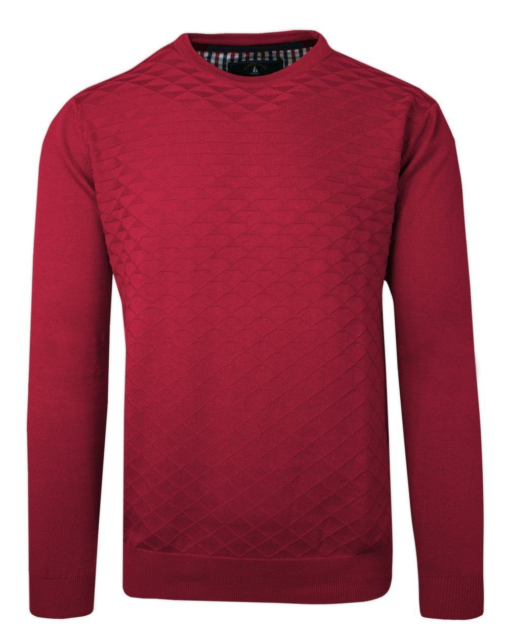 Sweter Czerwony z Okrągłym Dekoltem, Tłoczony Wzór, U-neck, Męski -BARTEX - Bartex