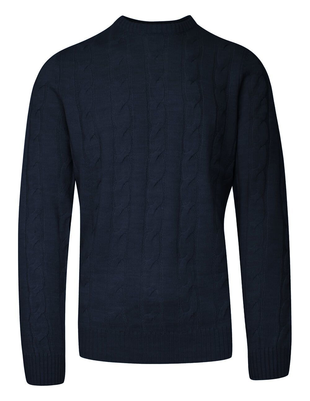 Sweter Męski Granatowy Dziergany w Warkocze, Elegancki, U-neck -BRAVE SOUL - Brave Soul