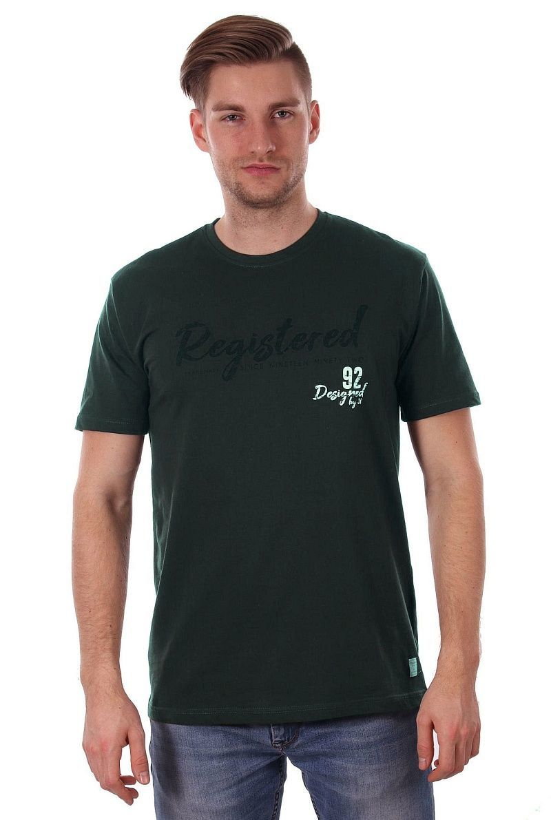 Zielony T-shirt Męski z Nadrukiem, w Napisy, Krótki Rękaw, Just Yuppi, Oliwkowa Koszulka