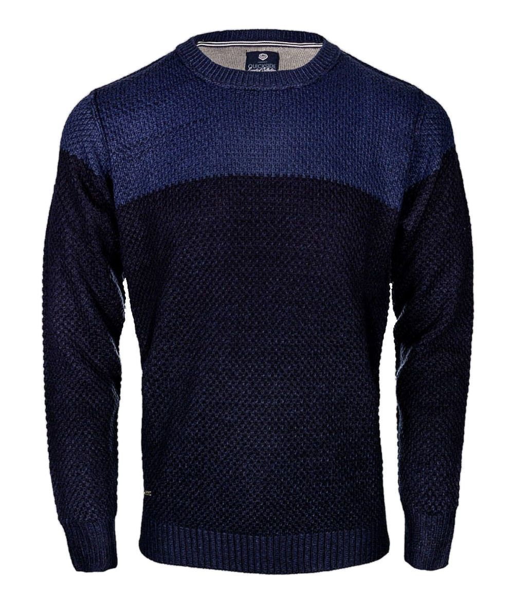 Sweter, Granatowo-Niebieski, Okrągły Dekolt, U-neck, Męski, Elegancki -QUICKSIDE - Quickside