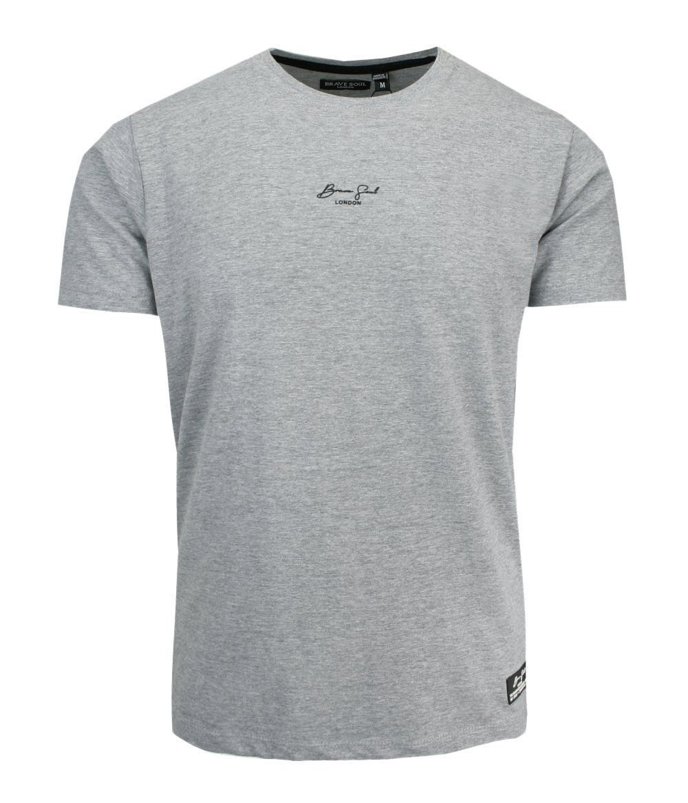 T-Shirt Szary z Nadrukiem na Plecach, Okrągły Dekolt -BRAVE SOUL - Brave Soul