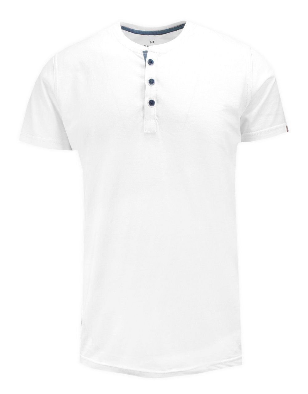 T-shirt Bawełniany, Biały bez Nadruku, Krótki Rękaw, Dekolt z Guzikami -BASTION - Bastion