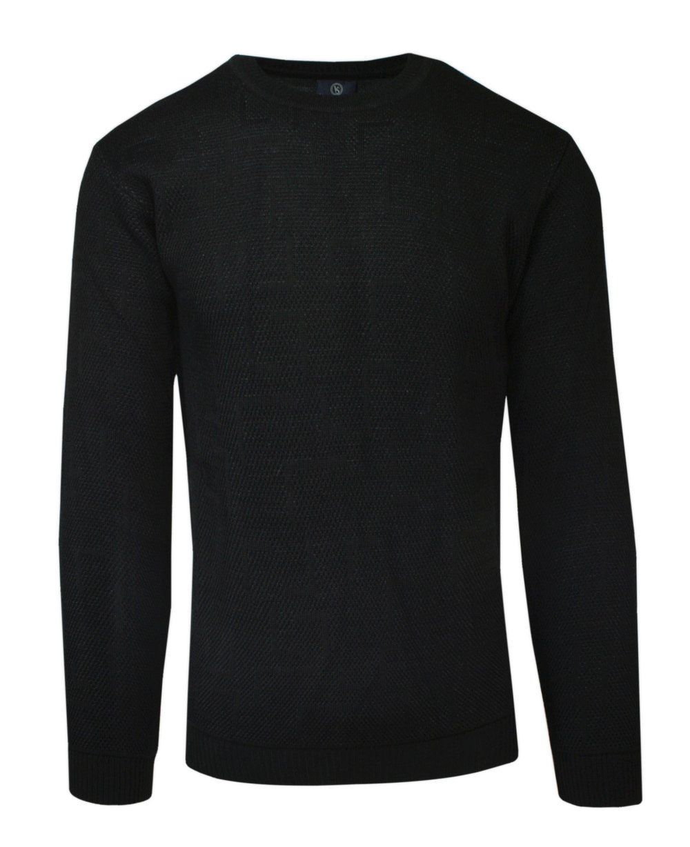 Sweter Wełniany, Czarny, Wzór Geometryczny, Okrągły Dekolt, U-neck, Męski -VIP STENDO - Vip Stendo