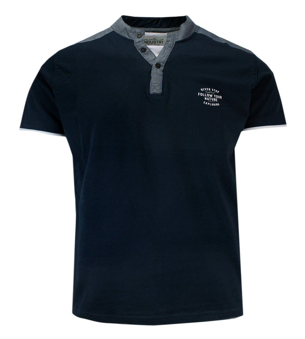 T-shirt Bawełniany z Guzikami przy Kołnierzyku, Granatowy z Nadrukiem, Krótki Rękaw -PAKO JEANS - Pako Jeans