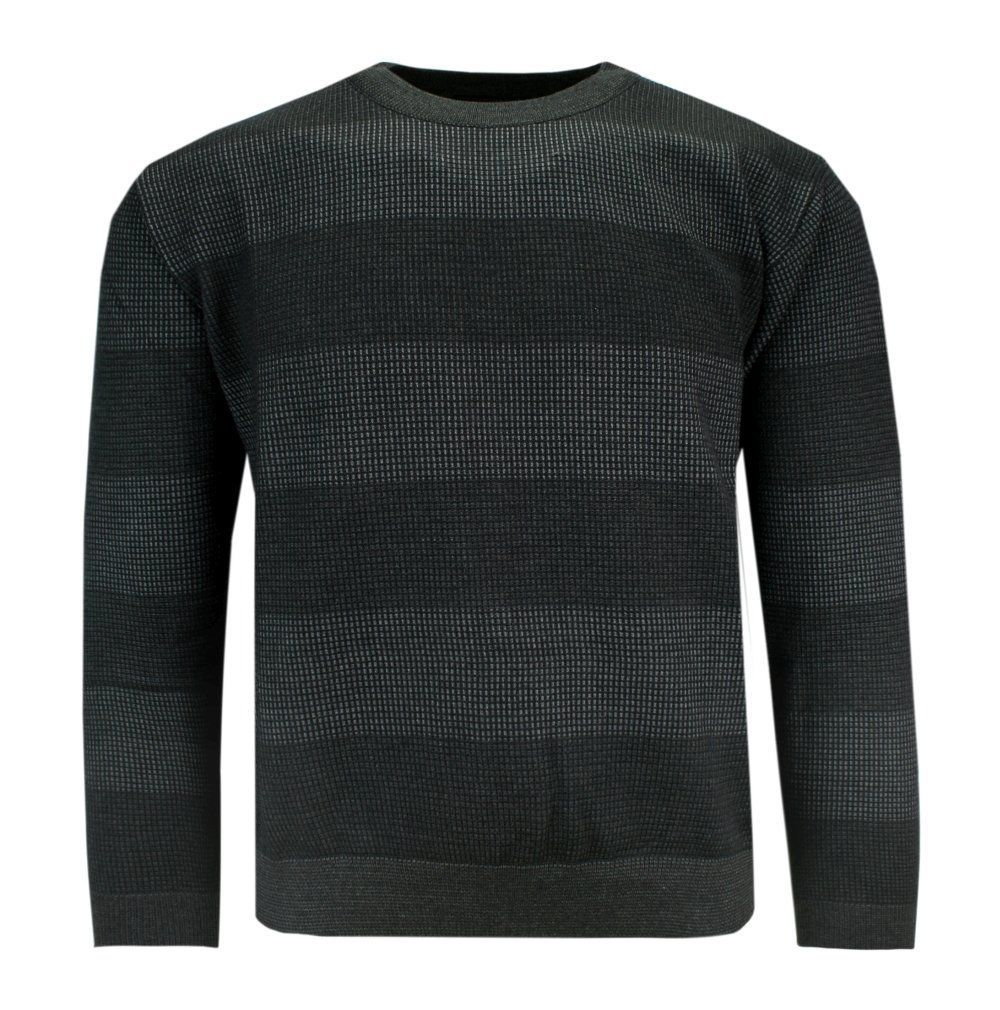 Sweter Grafitowy w Paski, Okrągły Dekolt (U-neck) -KINGS- Męski - Kings