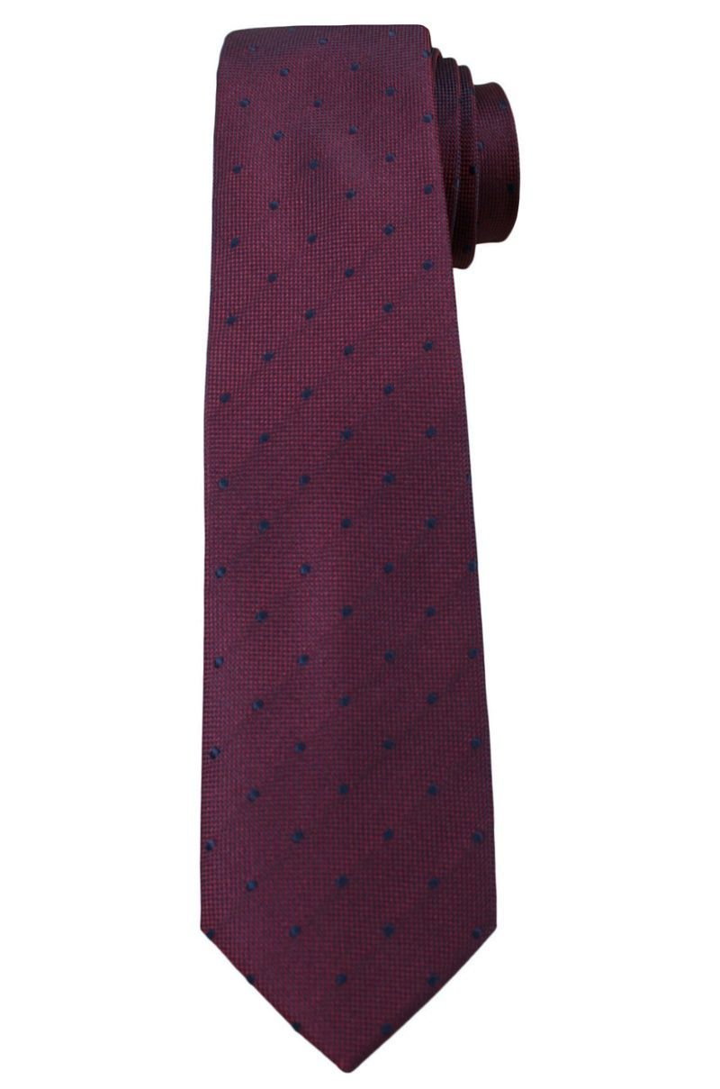 Fioletowy Elegancki Krawat w Granatowe Kropki -ALTIES- 6 cm, Groszki, Męski - Alties