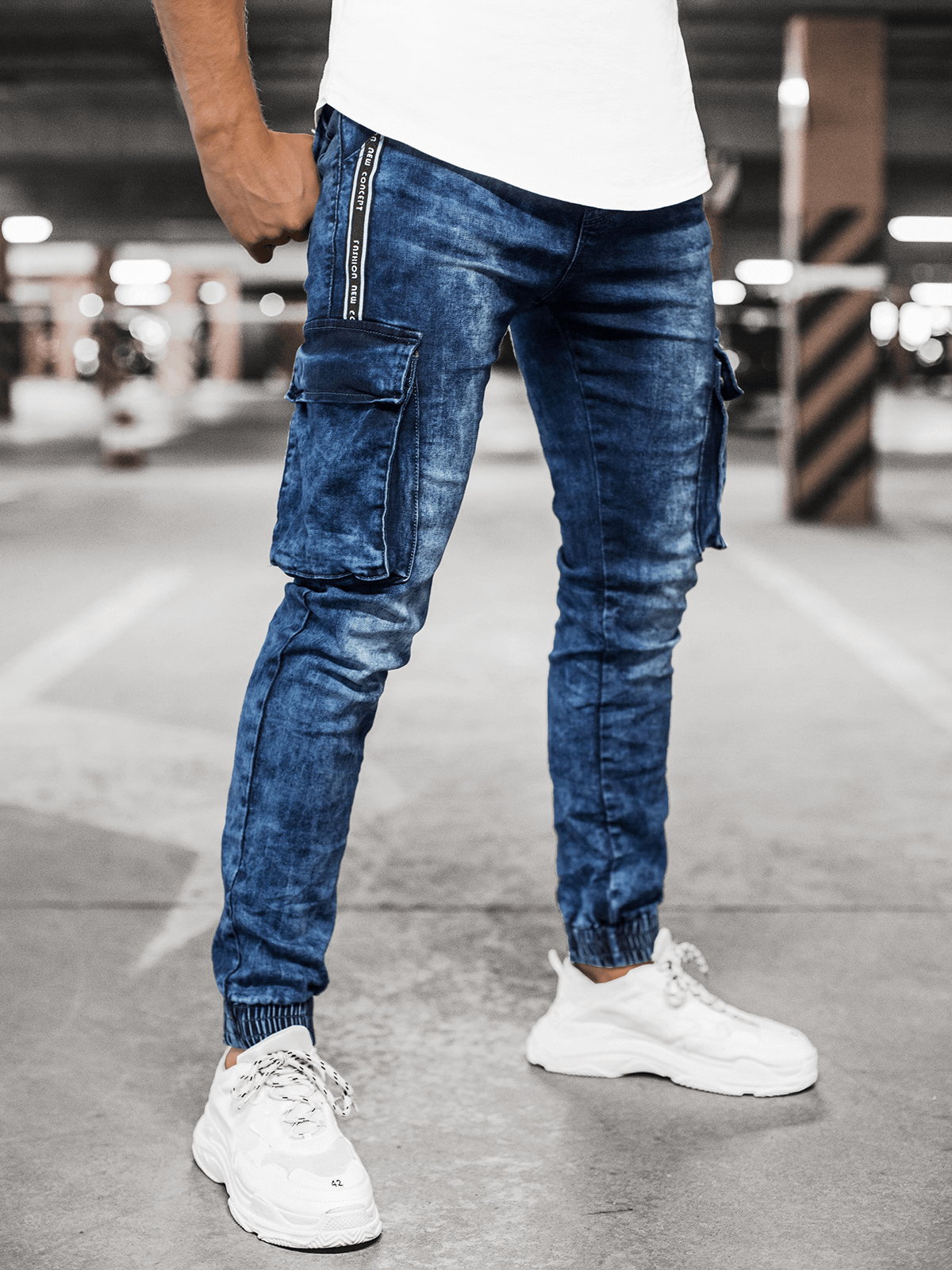 SPODNIE JEANSOWE JOGGERY MĘSKIE NIEBIESKIE OZONEE O/TF068Z - Ozonee
