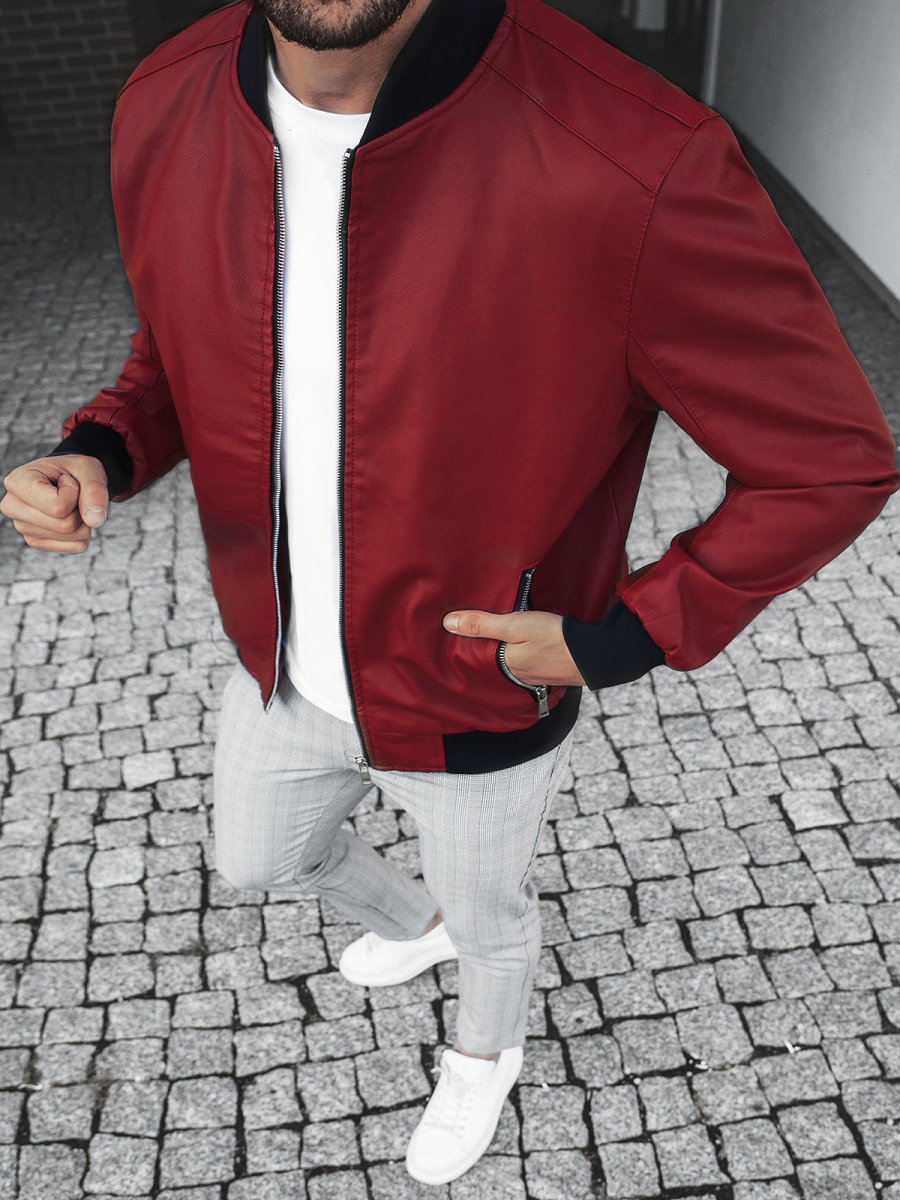 KURTKA SKÓRZANA MĘSKA BORDOWA OZONEE JB/JP1147Z - Ozonee