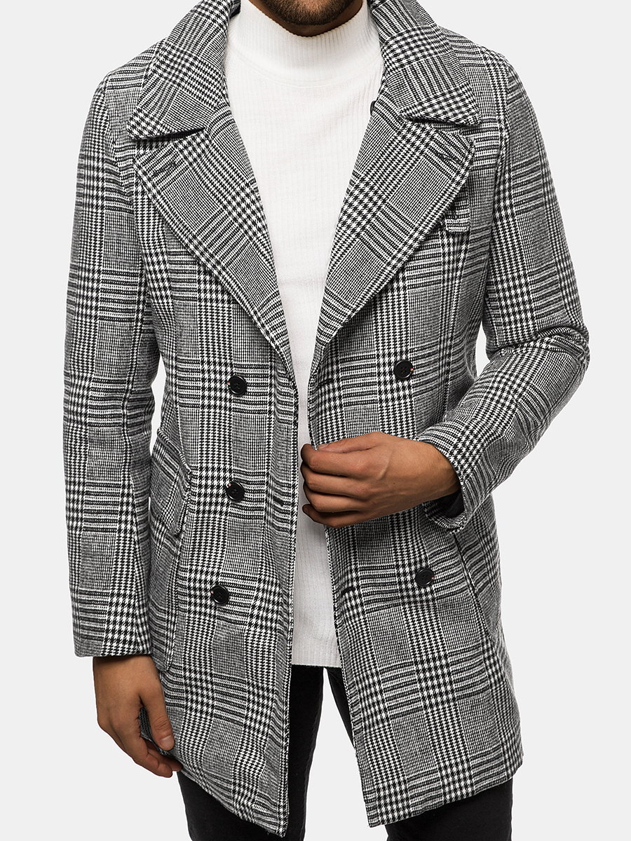 PŁASZCZ MĘSKI W KRATĘ CZARNO-BIAŁY OZONEE JS/JP1192Z - Ozonee