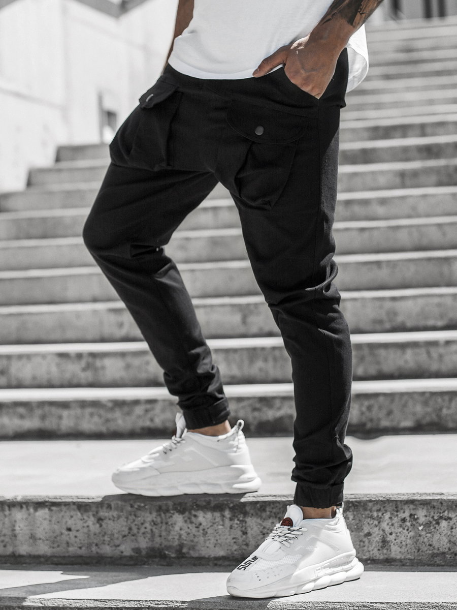 SPODNIE MĘSKIE CHINO JOGGERY CZARNE OZONEE G/11144 - Ozonee