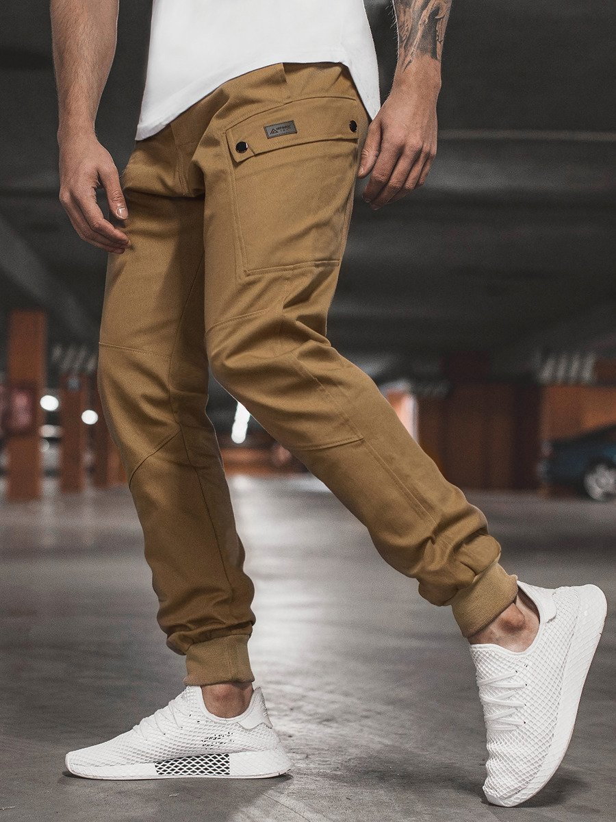 SPODNIE MĘSKIE CHINO JOGGERY CAMELOWE OZONEE O/11103 - Ozonee