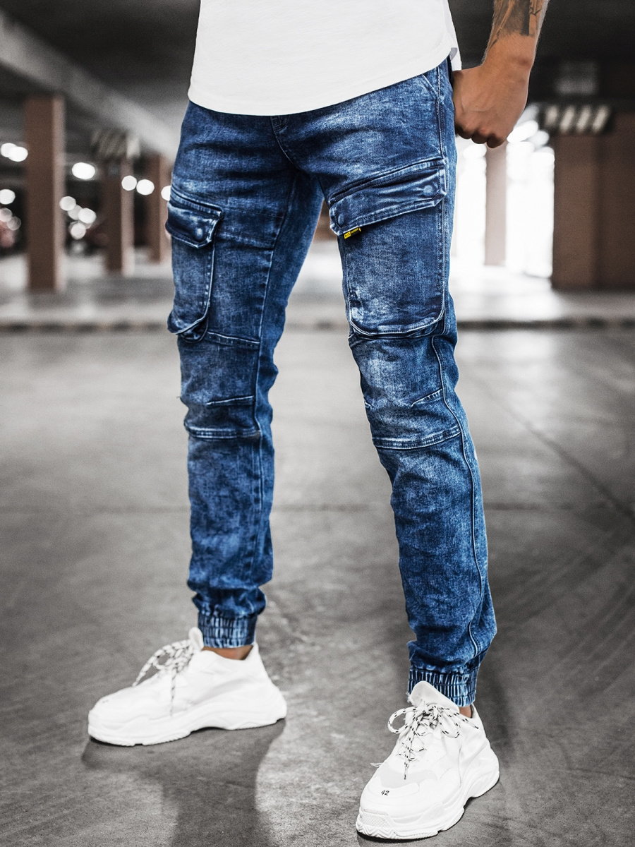 SPODNIE JEANSOWE JOGGERY MĘSKIE NIEBIESKIE OZONEE DR/TF070 - Ozonee