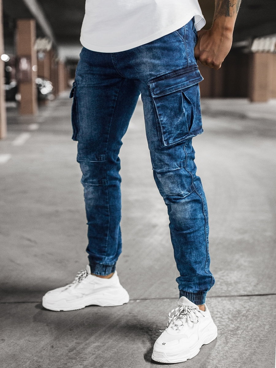SPODNIE JEANSOWE JOGGERY MĘSKIE NIEBIESKIE OZONEE DR/TF056Z - Ozonee
