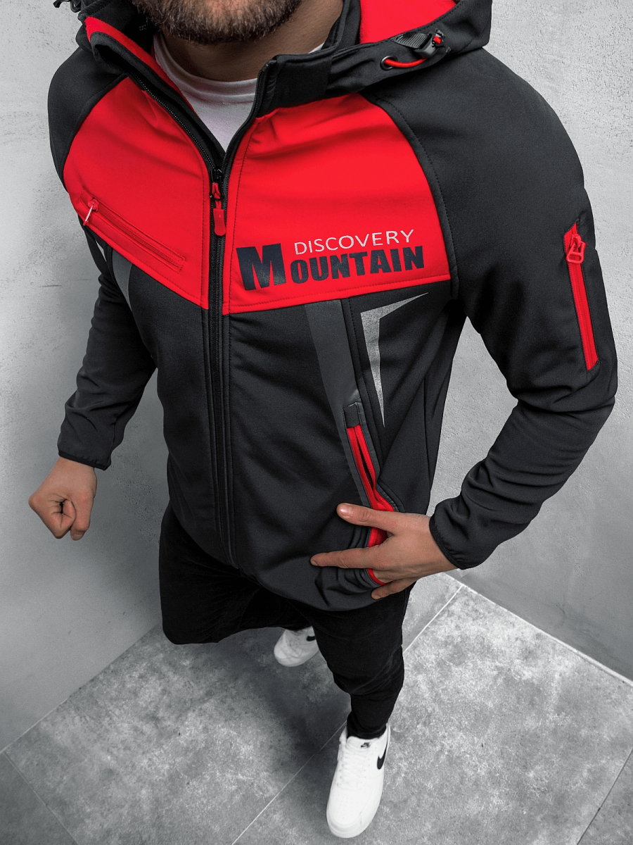 KURTKA SOFTSHELL MĘSKA Z KAPTUREM CZARNO-CZERWONA OZONEE JS/HH021/1C - Ozonee