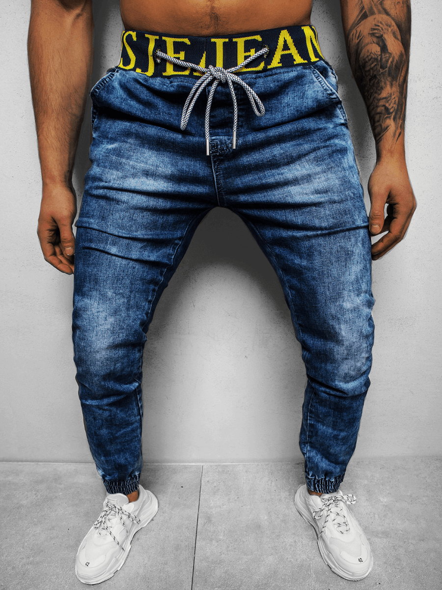 SPODNIE JEANSOWE JOGGERY MĘSKIE NIEBIESKIE OZONEE DR/TF113 - Ozonee
