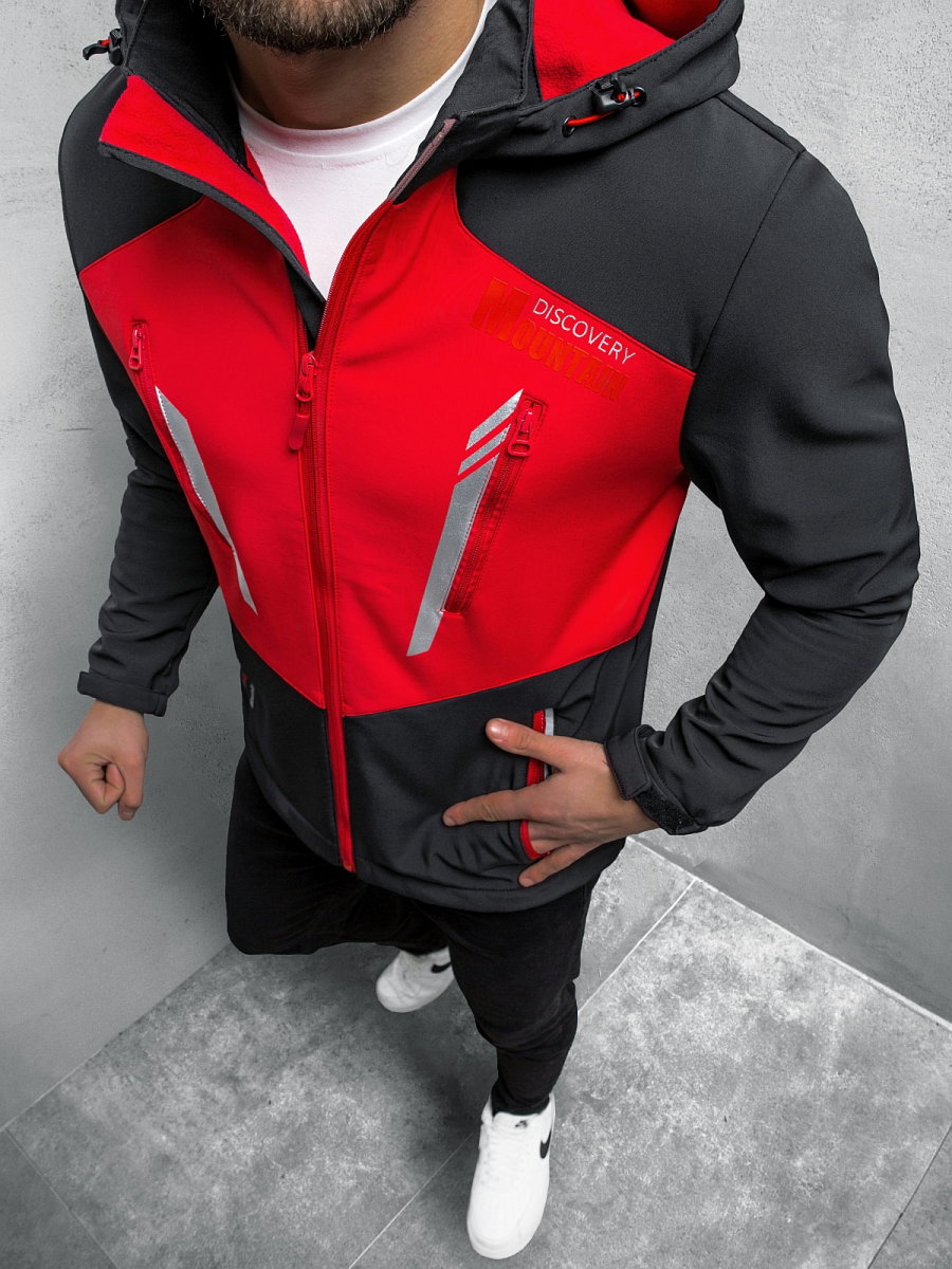 KURTKA SOFTSHELL MĘSKA Z KAPTUREM CZARNO-CZERWONA OZONEE JS/HH022/1C - Ozonee