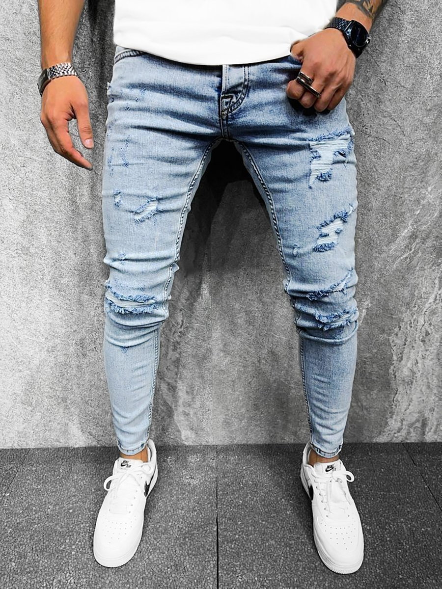 SPODNIE JEANSOWE MĘSKIE JASNONIEBIESKIE OZONEE O/B6403 - Ozonee