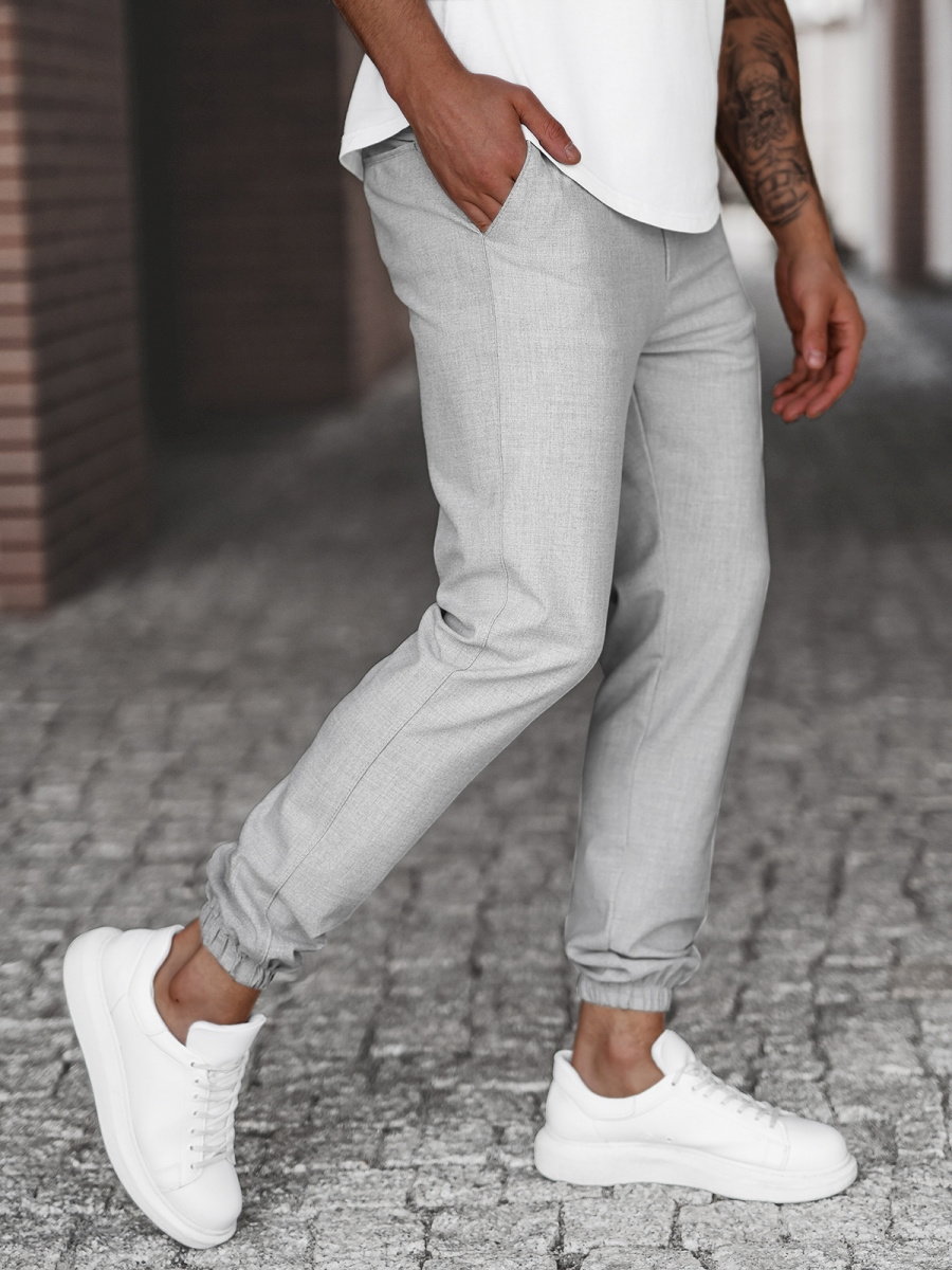 SPODNIE MĘSKIE CHINO JOGGER MATERIAŁOWE SZARE OZONEE DJ/5539Z - Ozonee