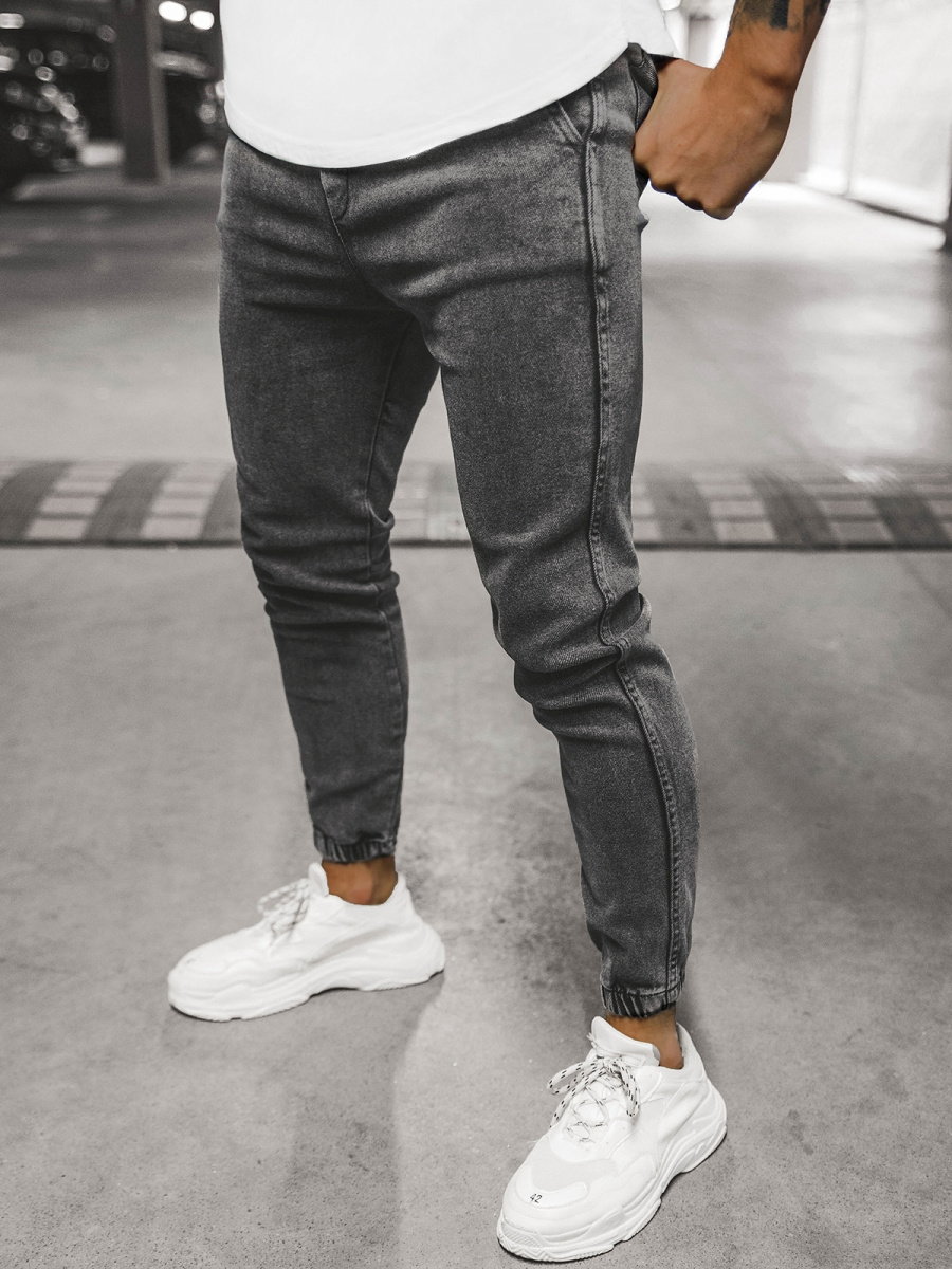 SPODNIE JEANSOWE JOGGERY MĘSKIE CZARNE OZONEE DJ/5671 - Ozonee