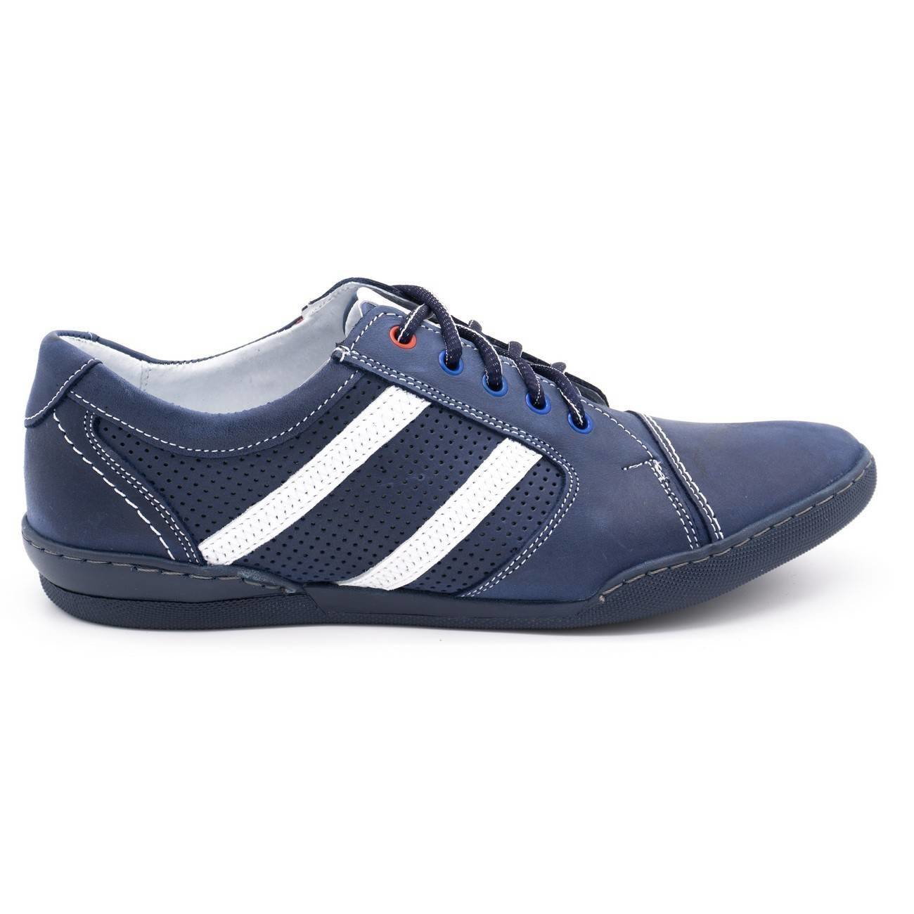 Buty męskie Casual R3 Perforacja Granatowe z białym - Polbut