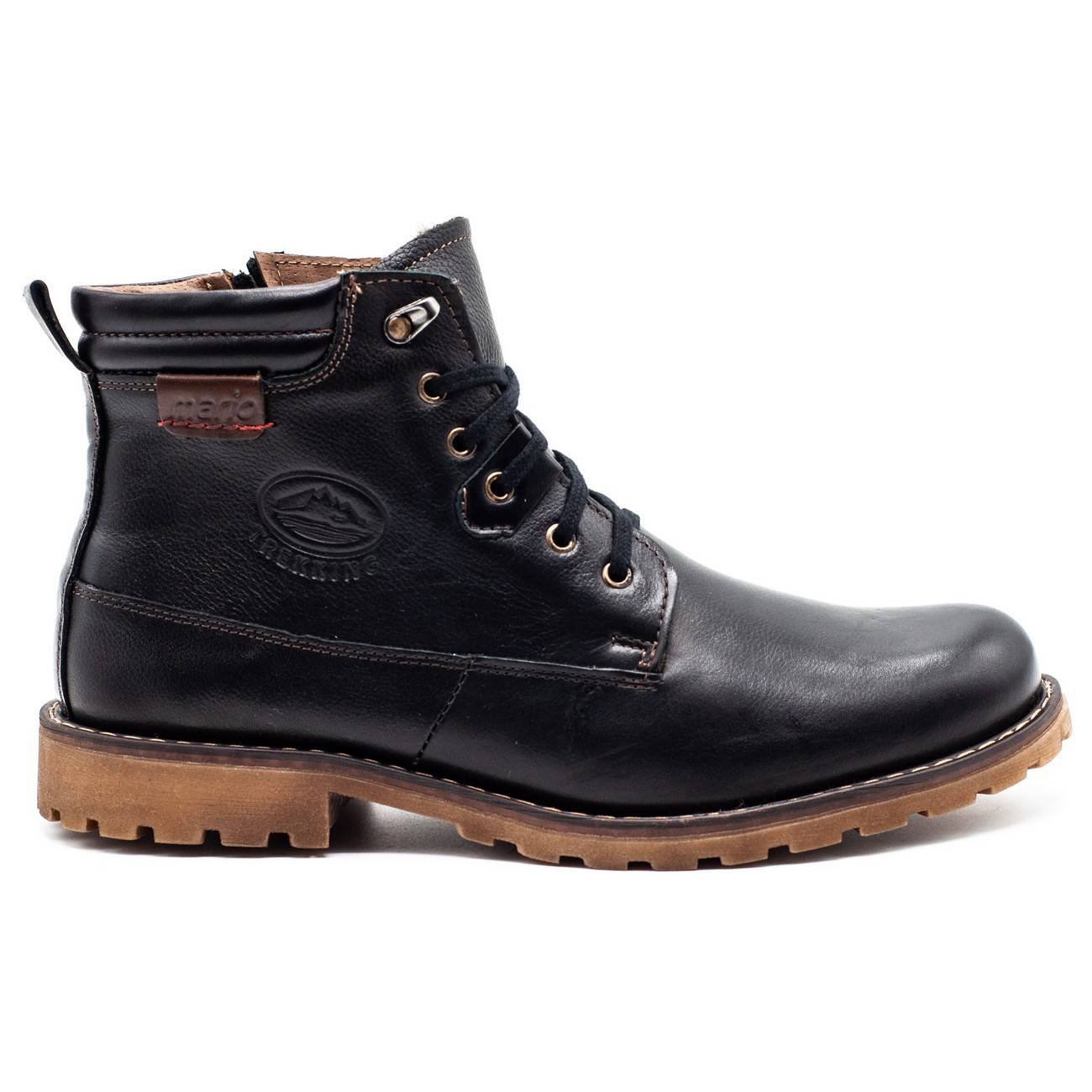 Buty zimowe skórzane 754 czarne - Buty Olivier