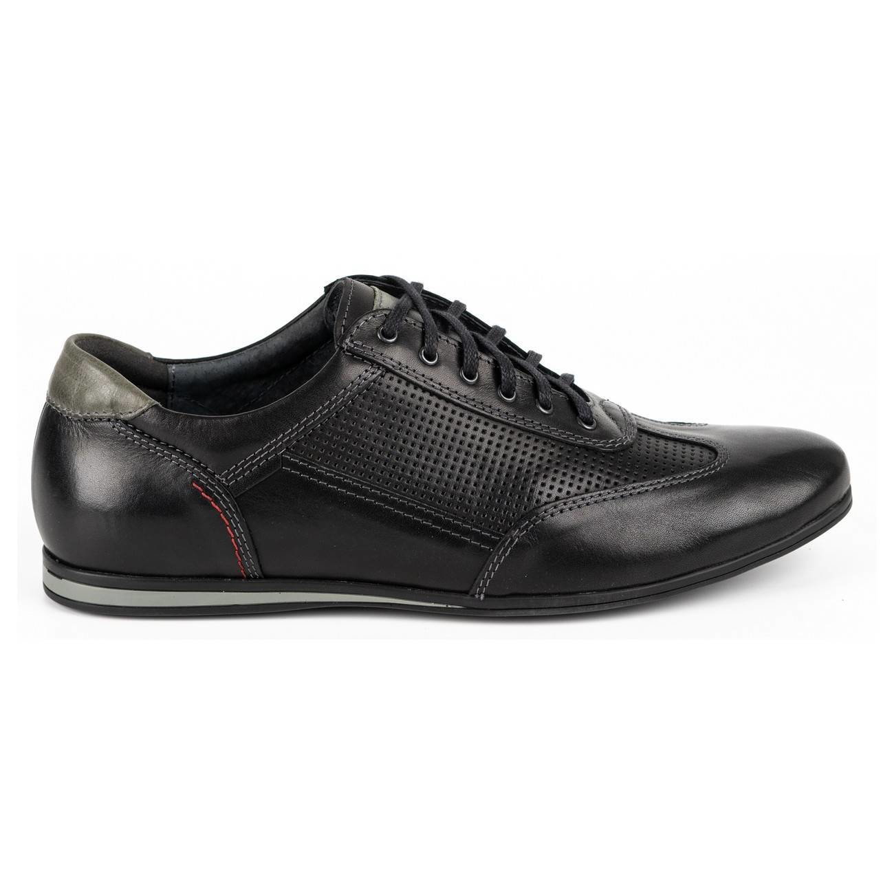 Buty męskie skórzane casual 64/15 czarne - KAMPOL