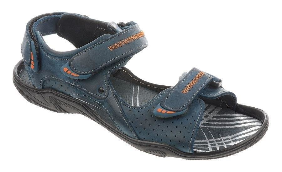 Sandały męskie skórzane 323 granatowe - Buty Olivier