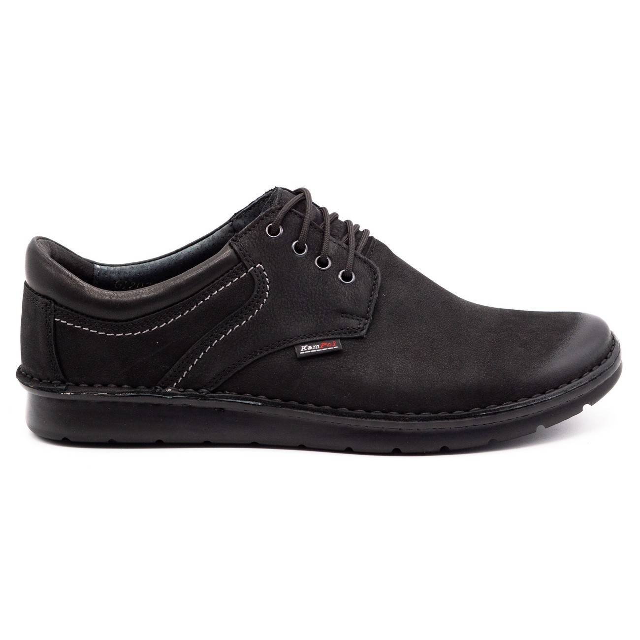 Buty męskie skórzane casual 11/3 czarny nubuk - KAMPOL