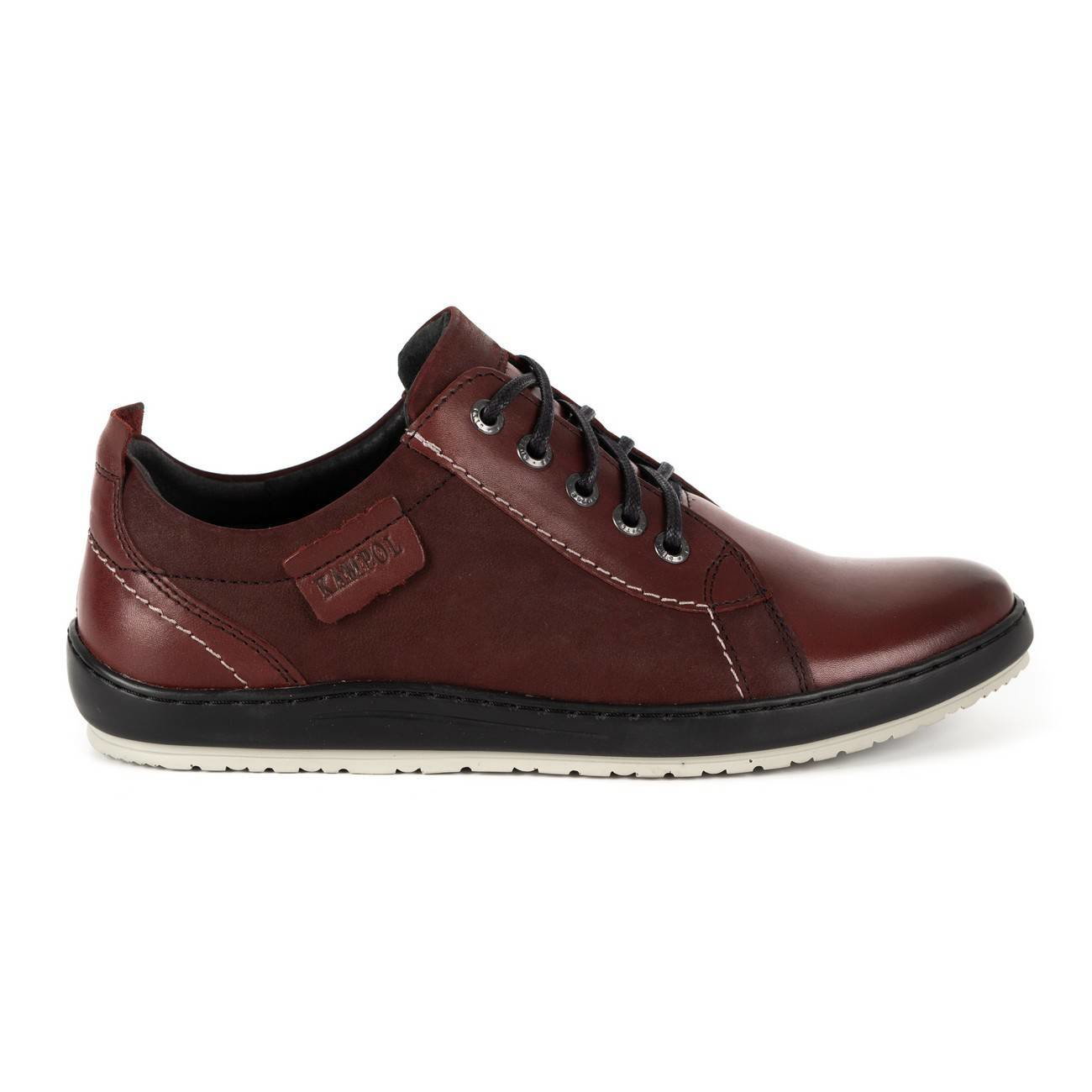 Buty męskie casual skórzane 61KAM bordowe - KAMPOL