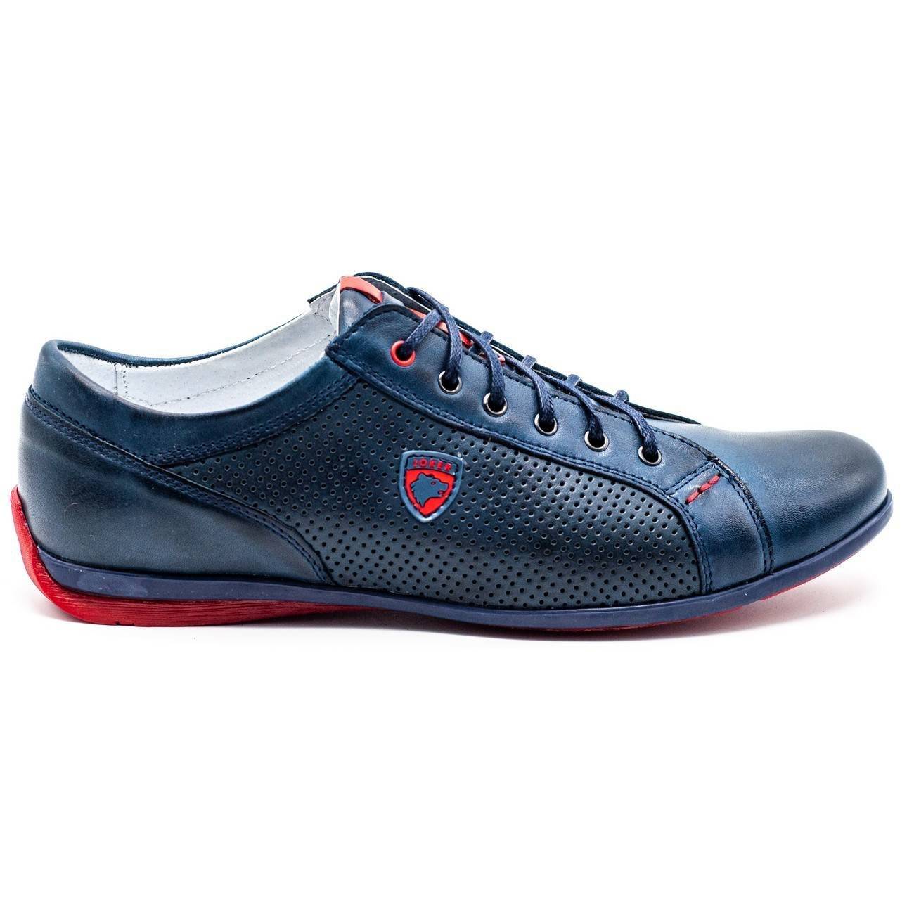 Buty męskie skórzane casual 295J granatowe - Joker