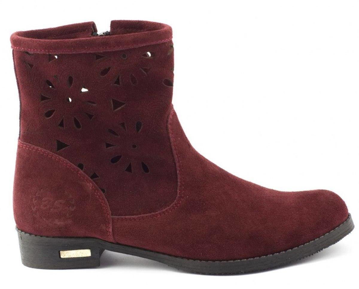 Wygodne botki ażurowe skórzane Alice bordowe - Buty Olivier