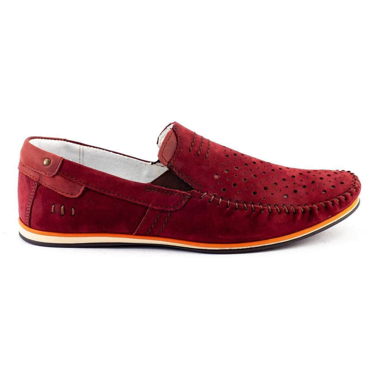 Buty męskie skórzane mokasyny 876 lato bordowe - Komodo
