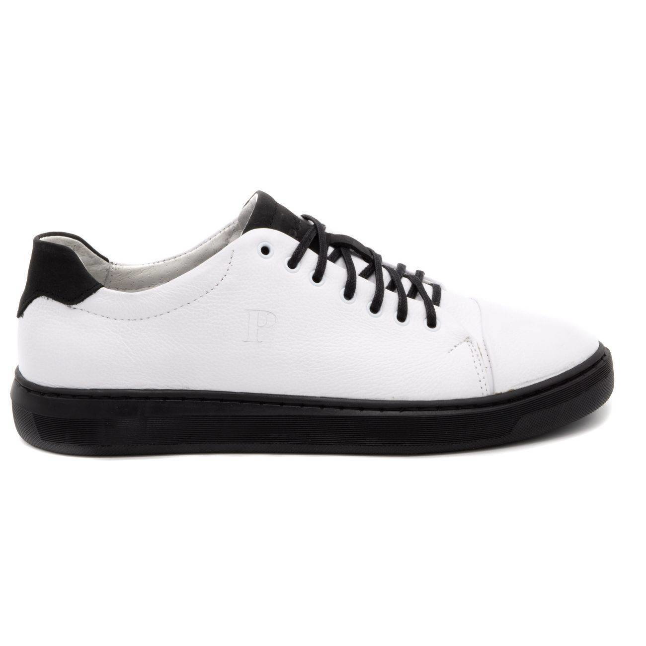 Buty męskie skórzane 2109 białe z czarnym - Polbut
