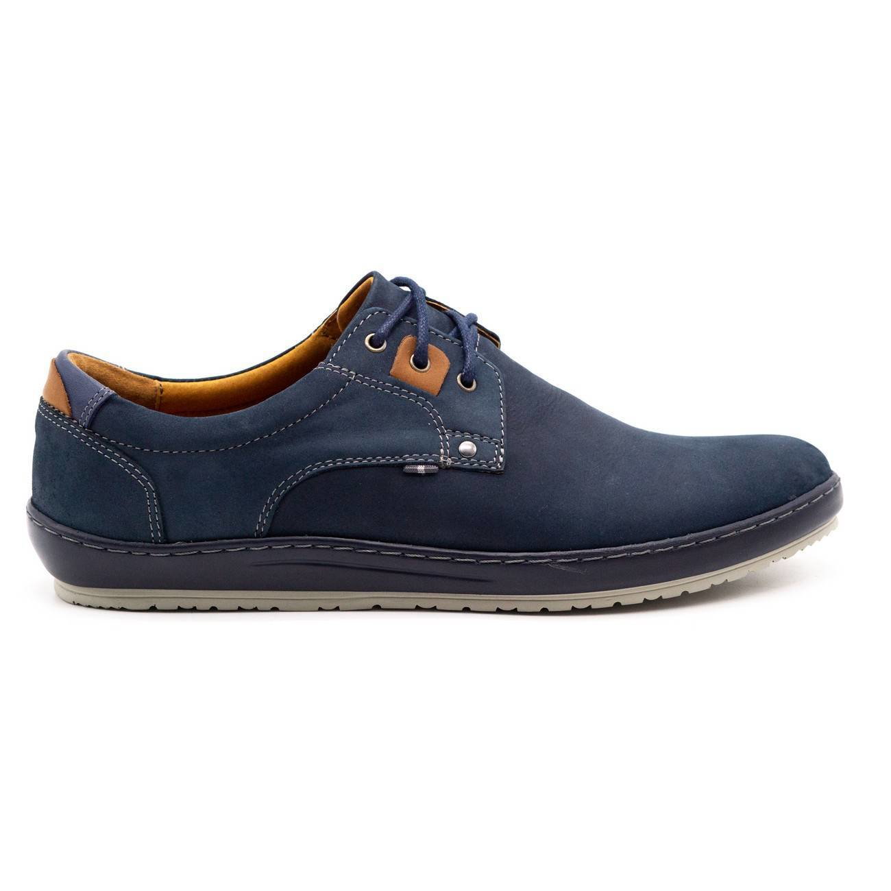 Buty męskie skórzane casual 24KAM granatowe - KAMPOL