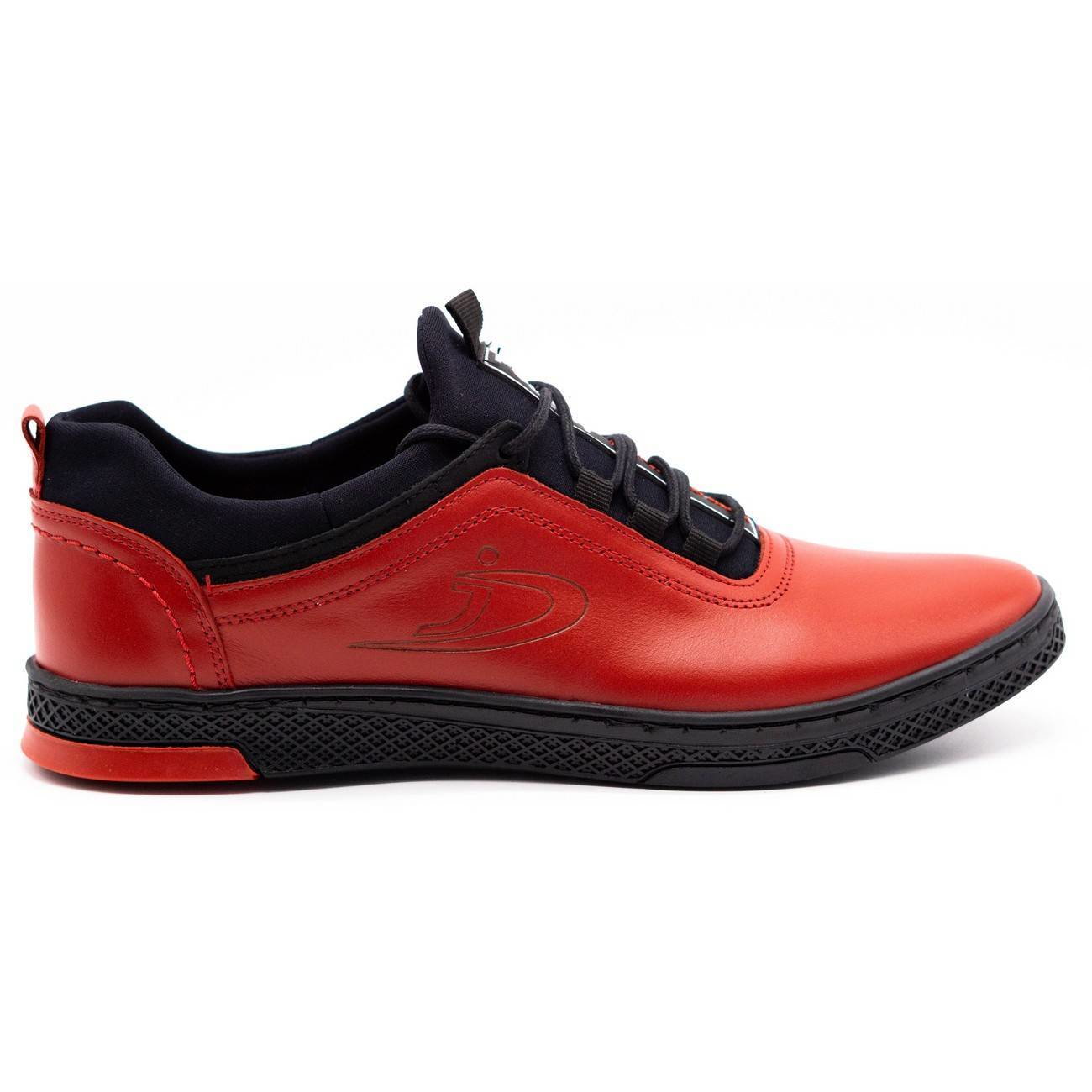 Buty męskie skórzane casual K24 czerwone z czarnym spodem - Polbut
