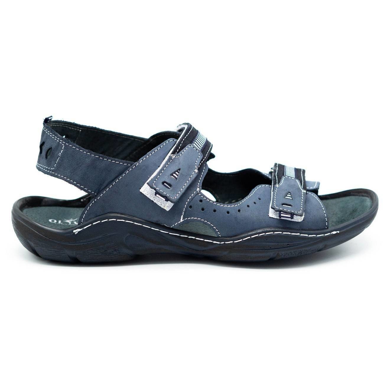 Sandały męskie skórzane 448 granatowe - Buty Olivier