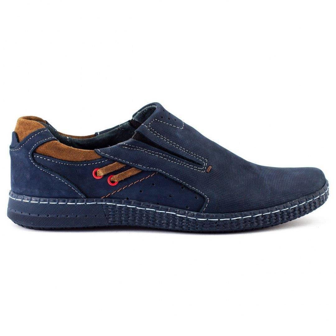 Buty męskie mokasyny skórzane 862L granatowe - Komodo