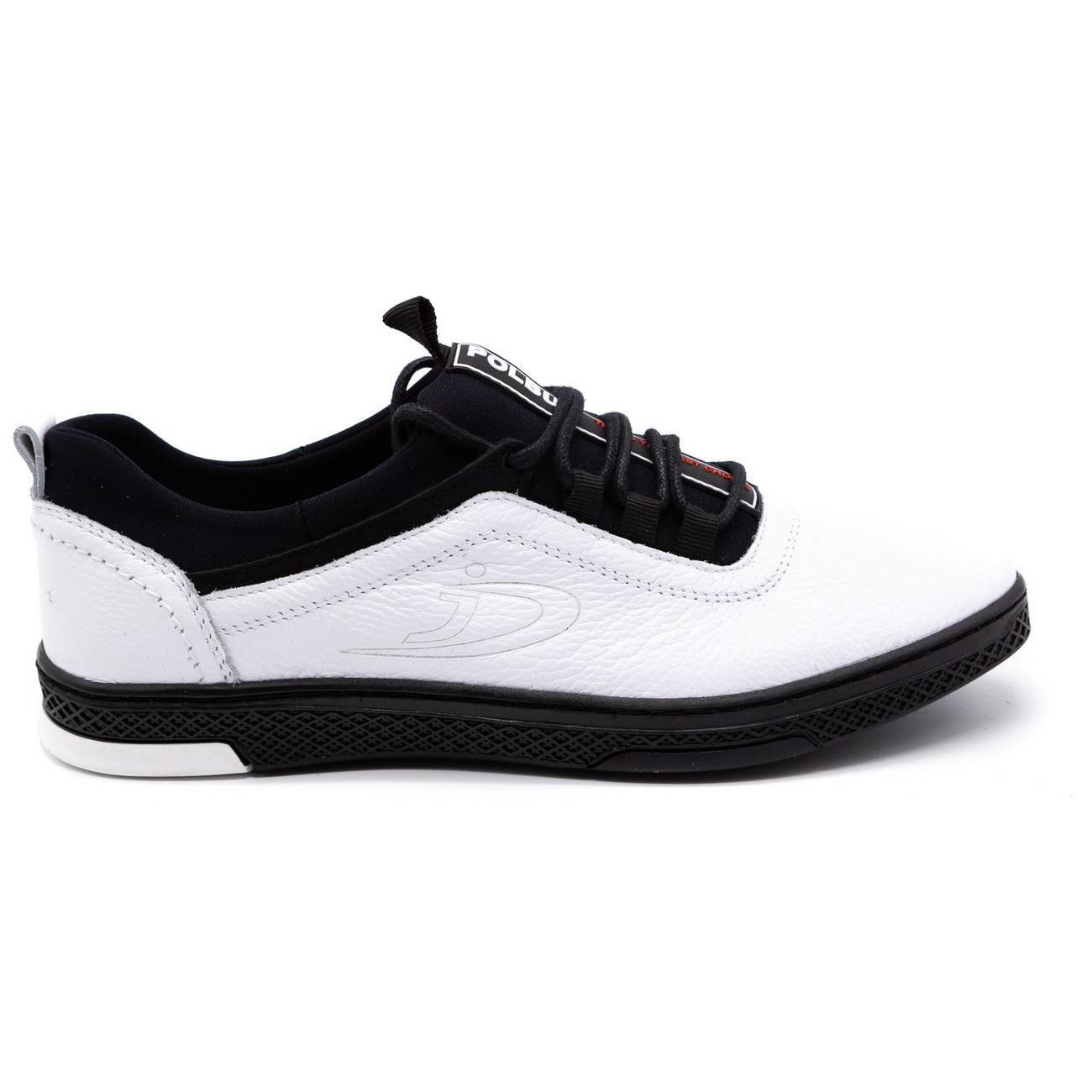 Buty męskie skórzane casual K24 białe z czarnym - Polbut