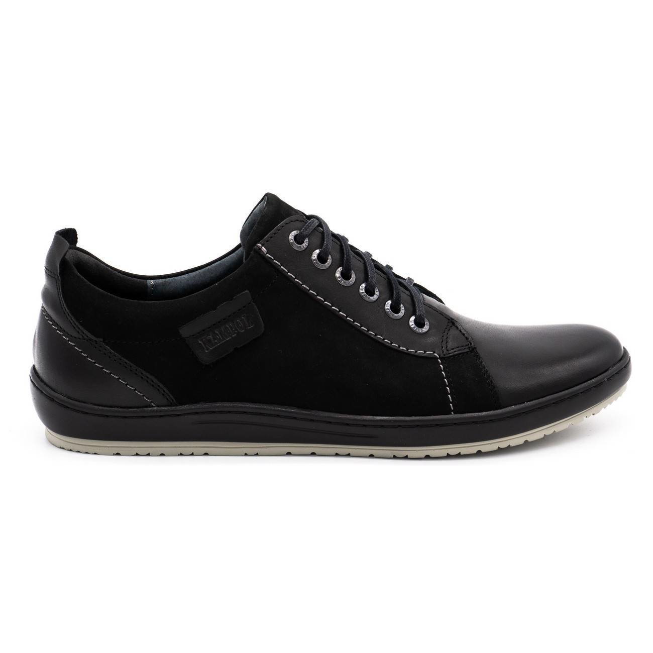 Buty męskie casual skórzane 61KAM czarne - KAMPOL