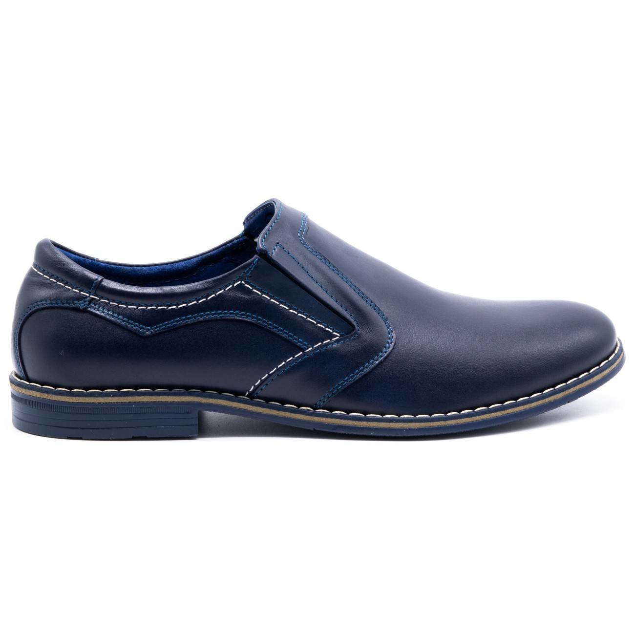Eleganckie buty męskie skórzane 283LU granatowe - Buty Olivier
