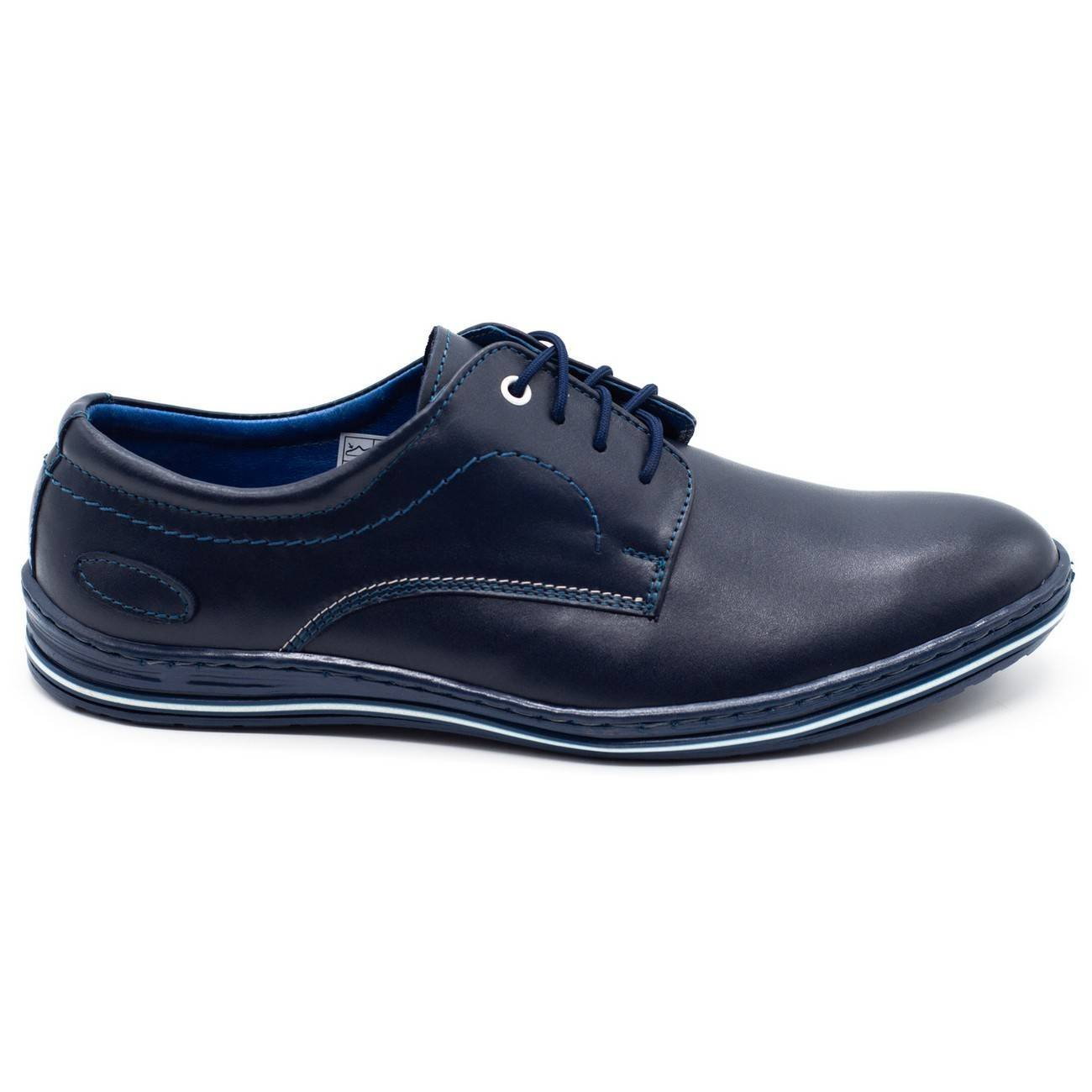 Skórzane buty męskie 295LU granatowe - Buty Olivier