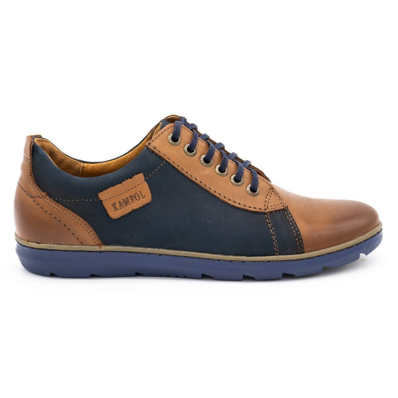 Buty męskie casual skórzane 61KAM brązowe - KAMPOL