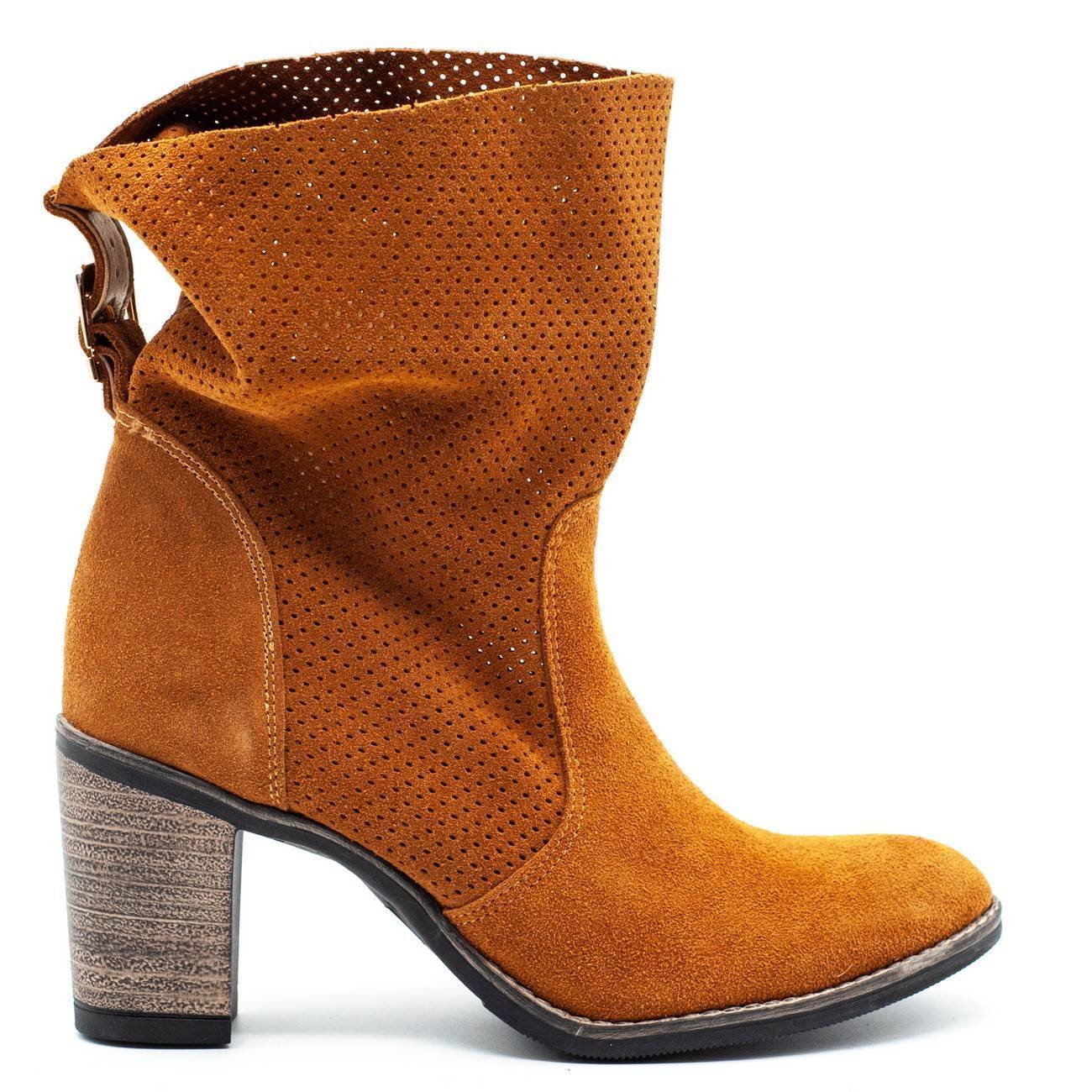 Ażurowe skórzane botki Sophia rude - Buty Olivier