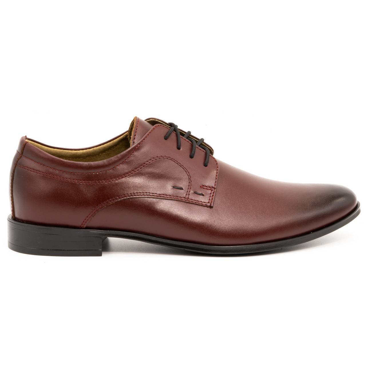 Buty męskie wizytowe skórzane 277 bordowe - Buty Olivier