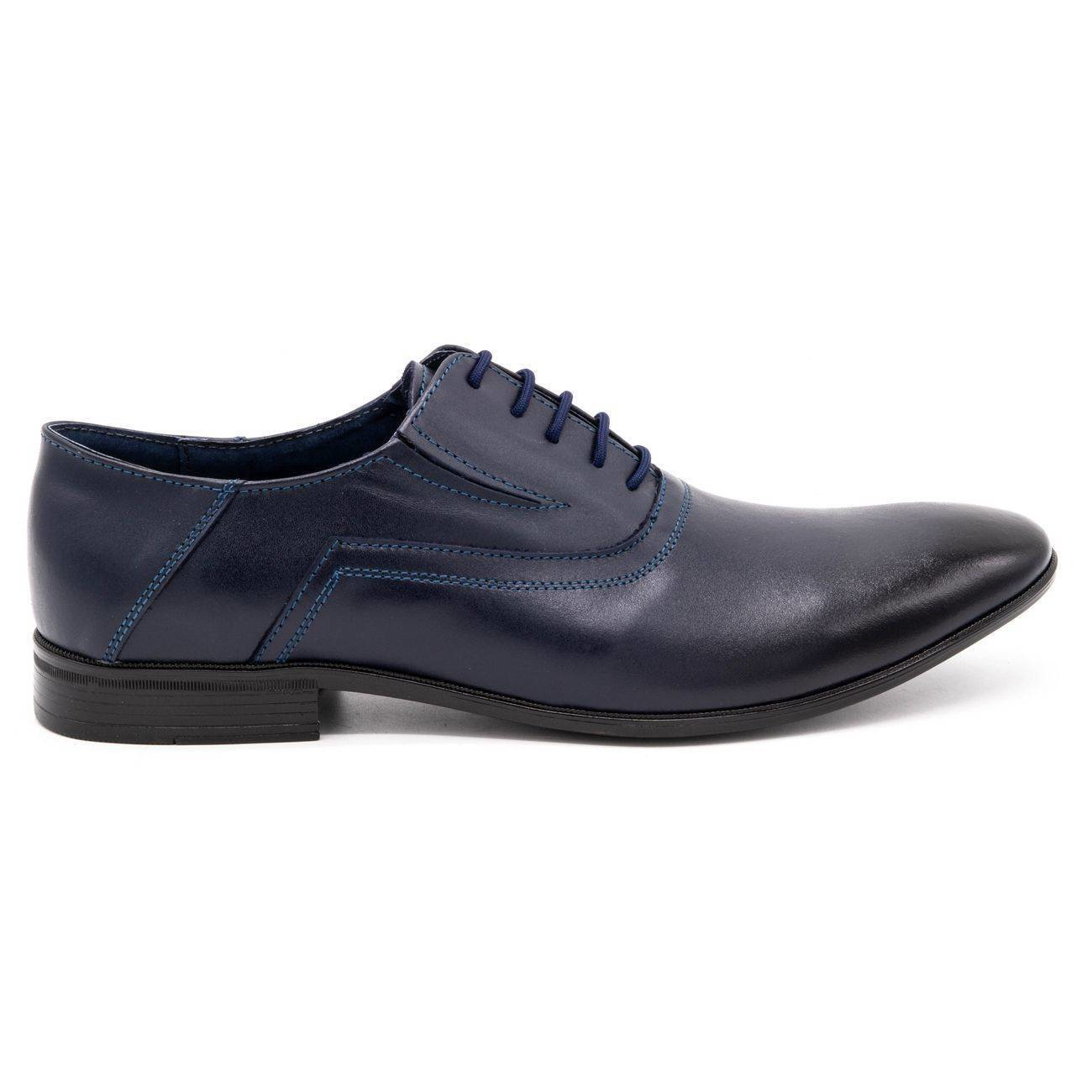 Buty męskie skórzane wizytowe 291 granatowe - Buty Olivier