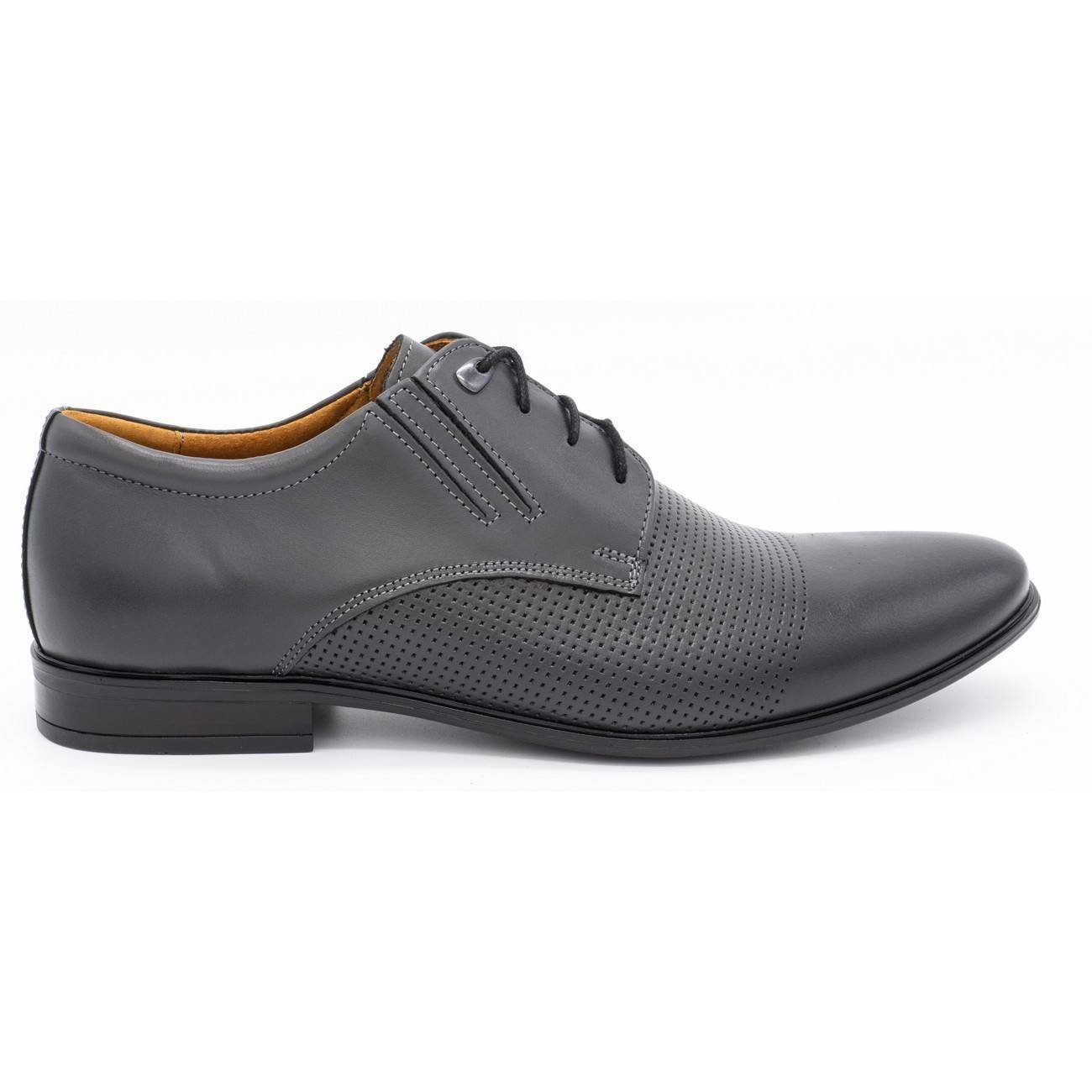 Buty męskie skórzane wizytowe 482 szare - Buty Olivier